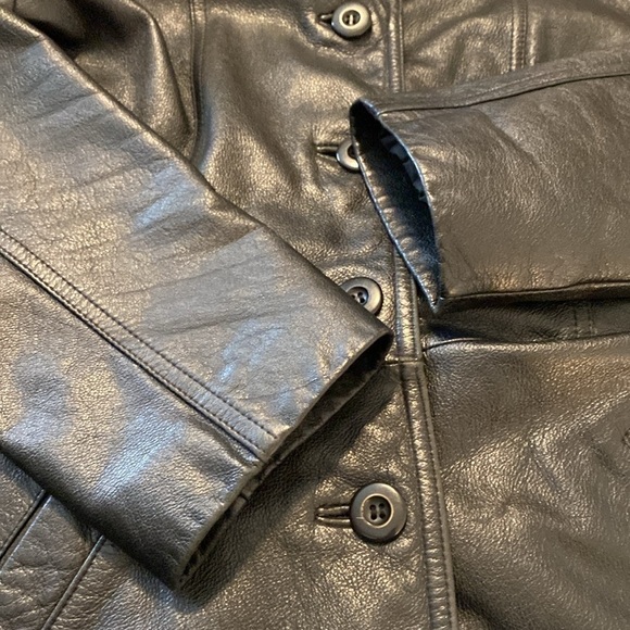 Wilsons black leather full front button up collard pocket leather jacket  large - Picture 12 of 13